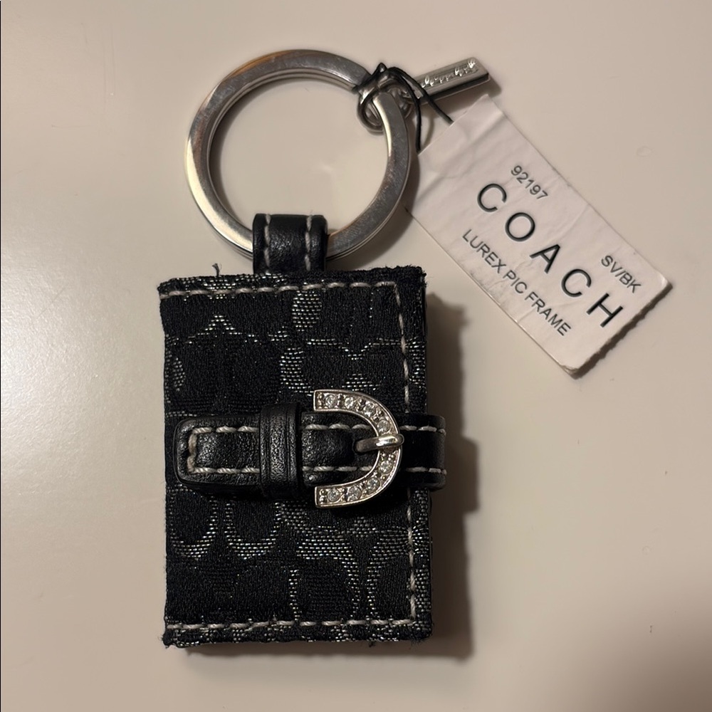 Coach Black and Silver Keychain with Buckle Detail